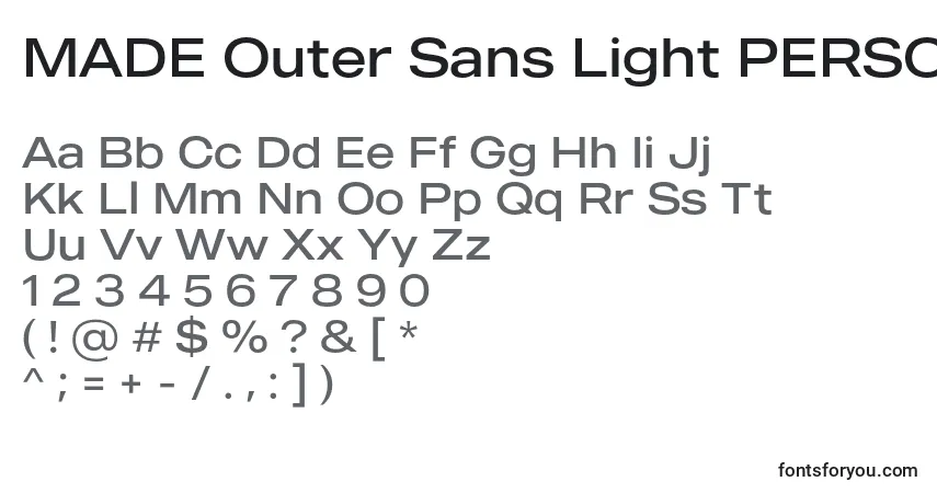 Шрифт MADE Outer Sans Light PERSONAL USE – алфавит, цифры, специальные символы