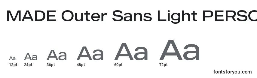 Размеры шрифта MADE Outer Sans Light PERSONAL USE