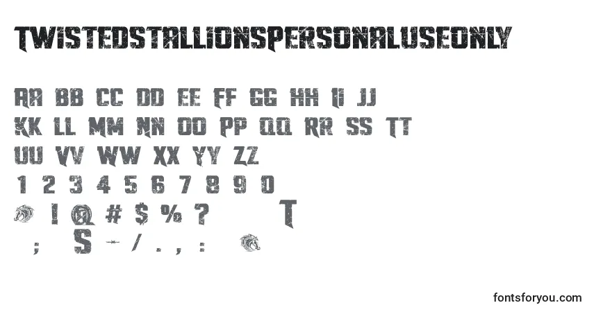 Schriftart TwistedStallionsPersonalUseOnly – Alphabet, Zahlen, spezielle Symbole