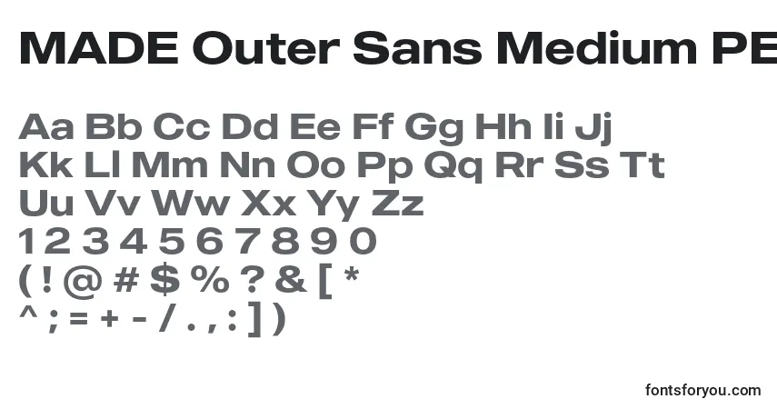 Czcionka MADE Outer Sans Medium PERSONAL USE – alfabet, cyfry, specjalne znaki