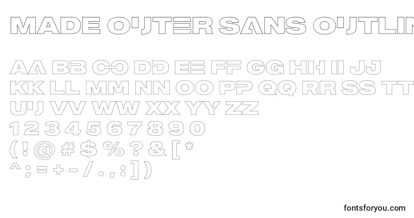 Schriftart MADE Outer Sans Outline Alt Black PERSONAL USE – Alphabet, Zahlen, spezielle Symbole