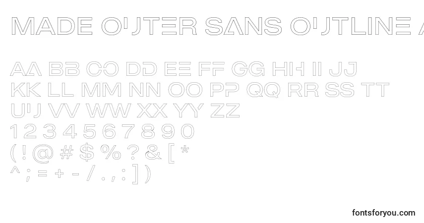 Schriftart MADE Outer Sans Outline Alt Light PERSONAL USE – Alphabet, Zahlen, spezielle Symbole
