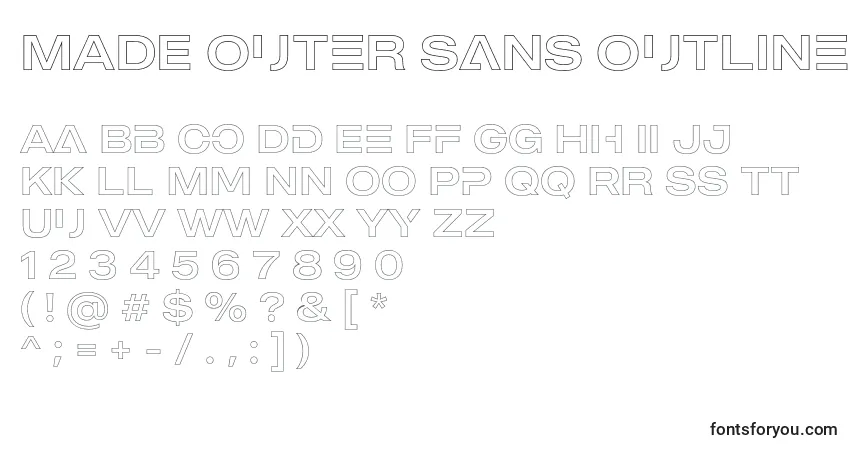 A fonte MADE Outer Sans Outline Alt Regular PERSONAL USE – alfabeto, números, caracteres especiais