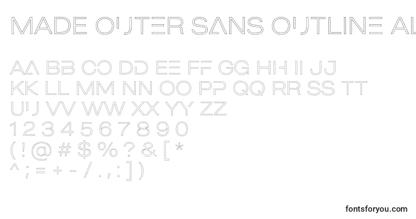 Czcionka MADE Outer Sans Outline Alt Thin PERSONAL USE – alfabet, cyfry, specjalne znaki