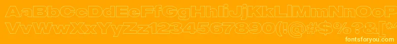 Saiba mais sobre a fonte MADE Outer Sans Outline Black PERSONAL USE Fonte MADE Outer Sans Outline Black PERSONAL USE – fontes amarelas em um fundo laranja
