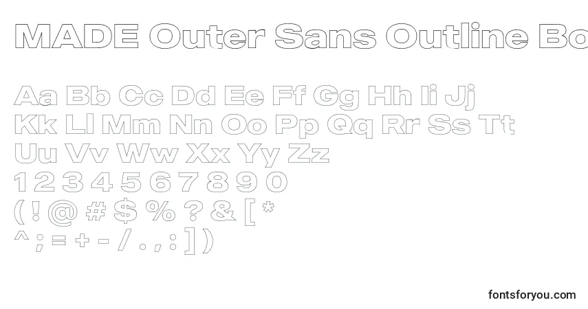 MADE Outer Sans Outline Bold PERSONAL USE-fontti – aakkoset, numerot, erikoismerkit