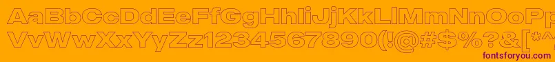 Шрифт MADE Outer Sans Outline Bold PERSONAL USE – фиолетовые шрифты на оранжевом фоне