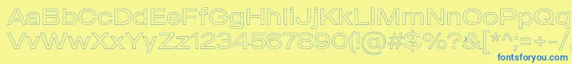 MADE Outer Sans Outline Light PERSONAL USE-Schriftart – Blaue Schriften auf gelbem Hintergrund