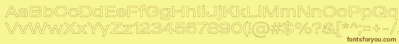 フォントMADE Outer Sans Outline Light PERSONAL USE – 茶色の文字が黄色の背景にあります。