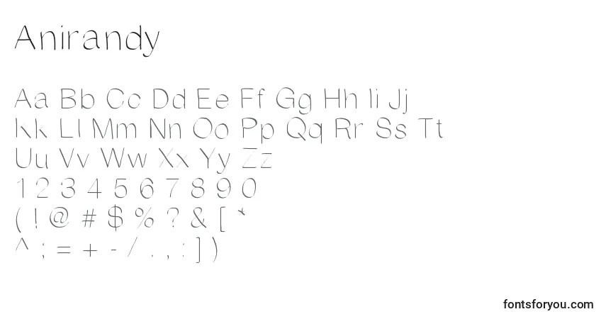 Schriftart Anirandy – Alphabet, Zahlen, spezielle Symbole