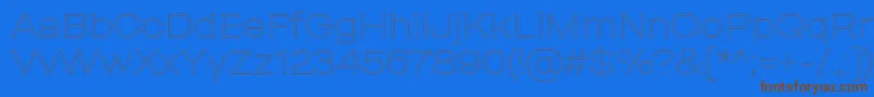 フォントMADE Outer Sans Outline Thin PERSONAL USE – 茶色の文字が青い背景にあります。