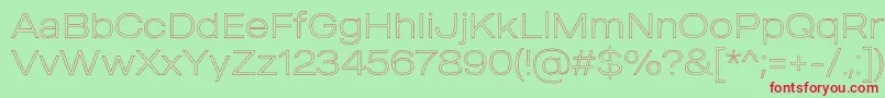 MADE Outer Sans Outline Thin PERSONAL USE-fontti – punaiset fontit vihreällä taustalla