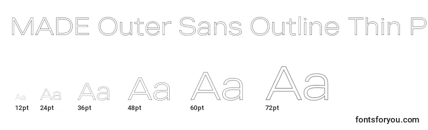 Размеры шрифта MADE Outer Sans Outline Thin PERSONAL USE