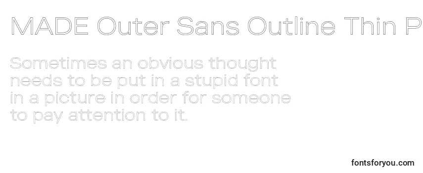 Überblick über die Schriftart MADE Outer Sans Outline Thin PERSONAL USE