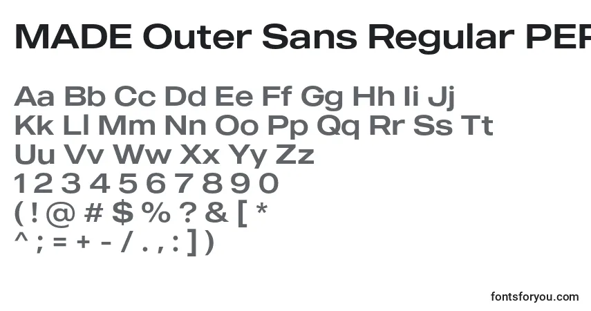 Schriftart MADE Outer Sans Regular PERSONAL USE – Alphabet, Zahlen, spezielle Symbole