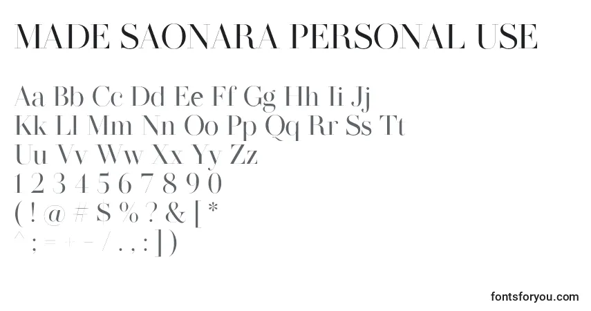 Fuente MADE SAONARA PERSONAL USE - alfabeto, números, caracteres especiales