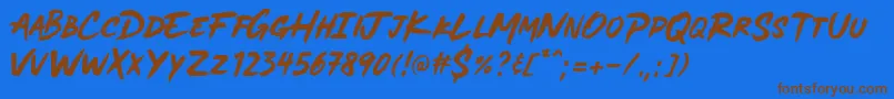 フォントMADE Soulmaze Brush PERSONAL USE – 茶色の文字が青い背景にあります。