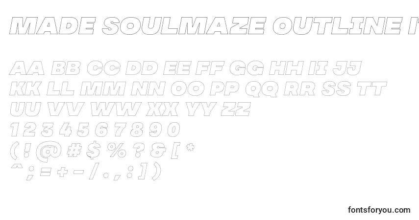 A fonte MADE Soulmaze Outline Italic PERSONAL USE – alfabeto, números, caracteres especiais