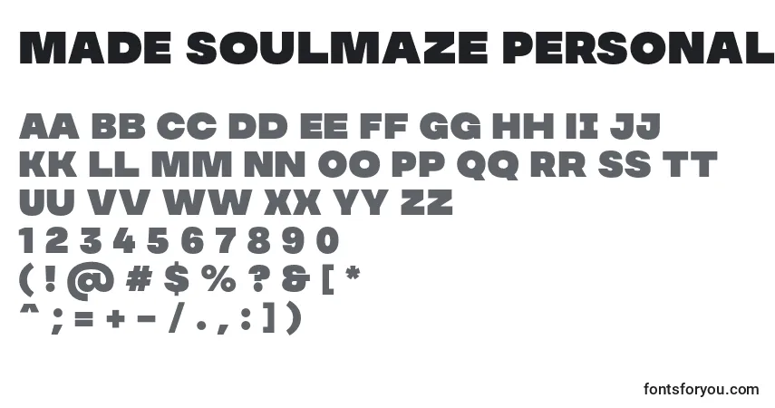 A fonte MADE Soulmaze PERSONAL USE – alfabeto, números, caracteres especiais