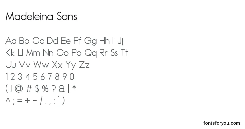 A fonte Madeleina Sans – alfabeto, números, caracteres especiais