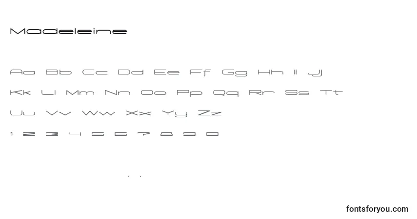 A fonte Madeleine (133265) – alfabeto, números, caracteres especiais