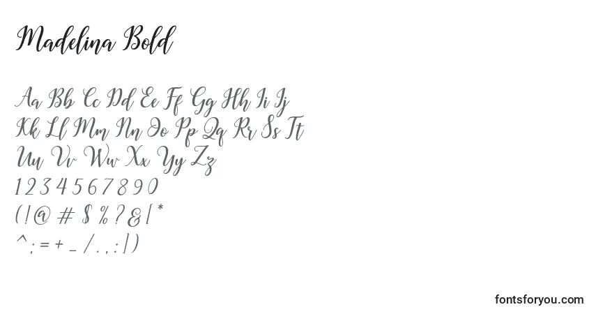 A fonte Madelina Bold – alfabeto, números, caracteres especiais