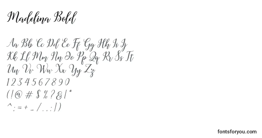 Schriftart Madelina Bold (133267) – Alphabet, Zahlen, spezielle Symbole
