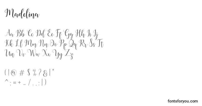 Schriftart Madelina – Alphabet, Zahlen, spezielle Symbole