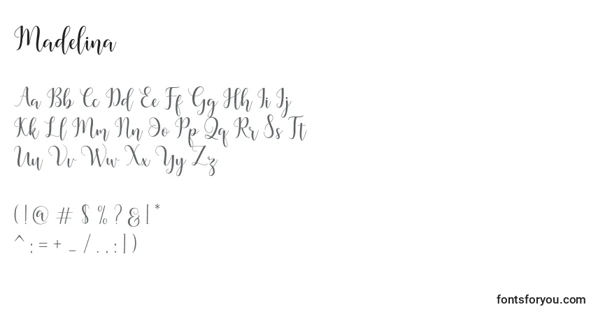 Czcionka Madelina (133269) – alfabet, cyfry, specjalne znaki