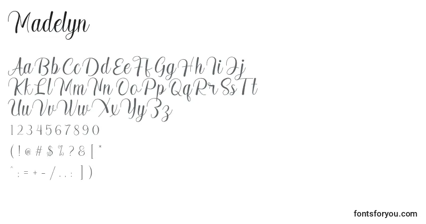 A fonte Madelyn – alfabeto, números, caracteres especiais