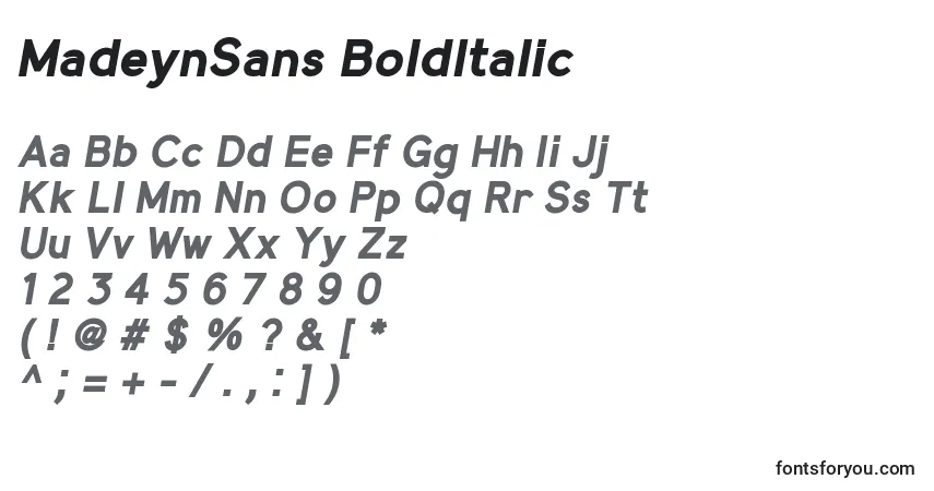 Шрифт MadeynSans BoldItalic – алфавит, цифры, специальные символы