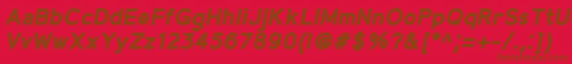 MadeynSans BoldItalic-Schriftart – Braune Schriften auf rotem Hintergrund