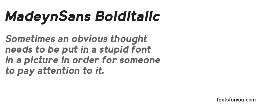 Überblick über die Schriftart MadeynSans BoldItalic