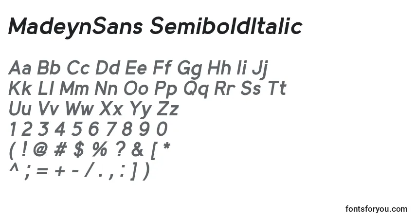 Шрифт MadeynSans SemiboldItalic – алфавит, цифры, специальные символы
