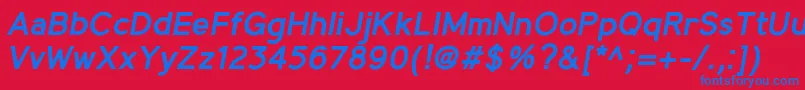 MadeynSans SemiboldItalic-Schriftart – Blaue Schriften auf rotem Hintergrund
