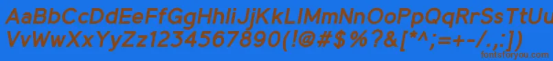 Weitere Informationen zur MadeynSans SemiboldItalic-Schriftart MadeynSans SemiboldItalic-Schriftart – Braune Schriften auf blauem Hintergrund