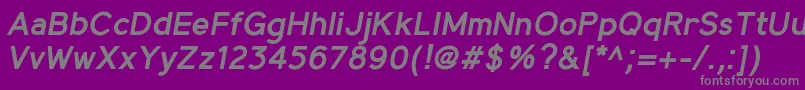 MadeynSans SemiboldItalic-Schriftart – Graue Schriften auf violettem Hintergrund