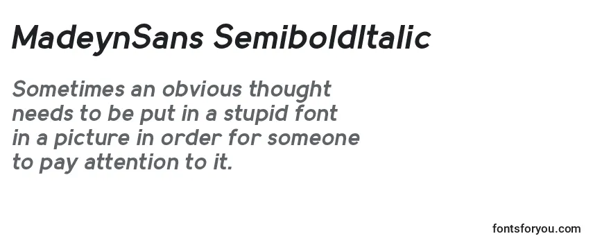Überblick über die Schriftart MadeynSans SemiboldItalic