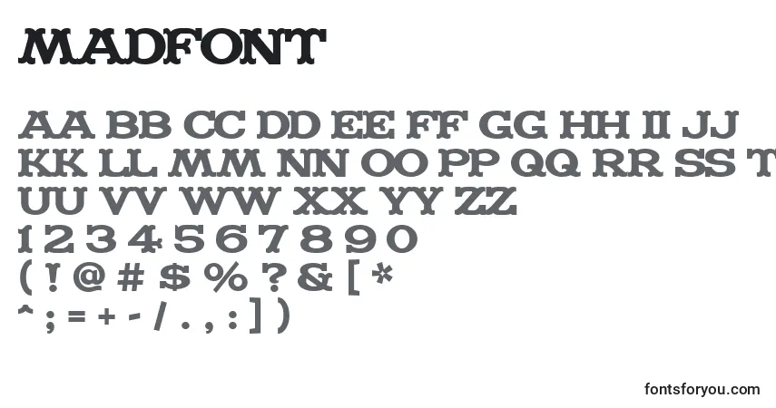 Schriftart MADFONT (133282) – Alphabet, Zahlen, spezielle Symbole