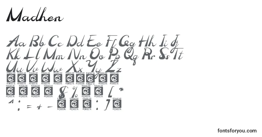 Шрифт Madhen – алфавит, цифры, специальные символы