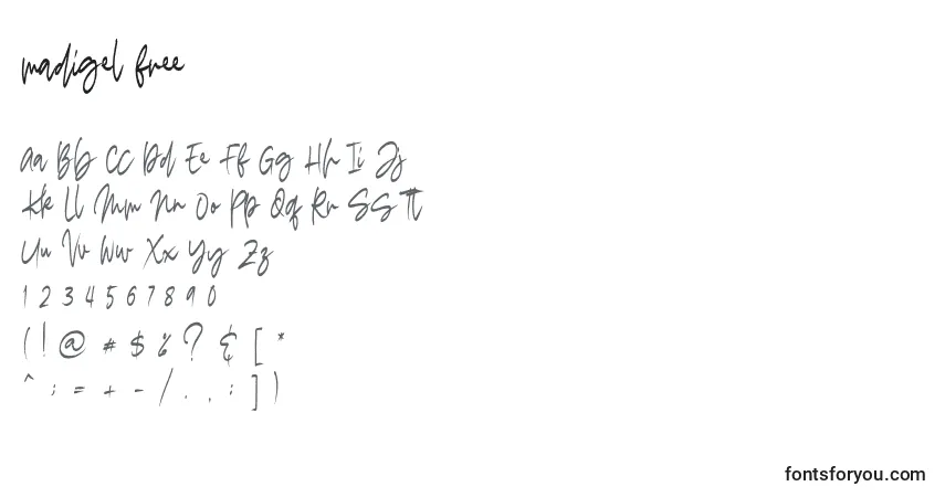 Schriftart Madigel free – Alphabet, Zahlen, spezielle Symbole