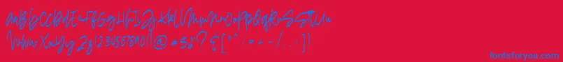 madigel free-Schriftart – Blaue Schriften auf rotem Hintergrund