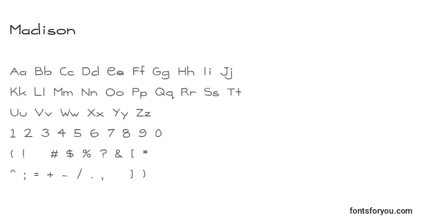 Schriftart Madison (133292) – Alphabet, Zahlen, spezielle Symbole