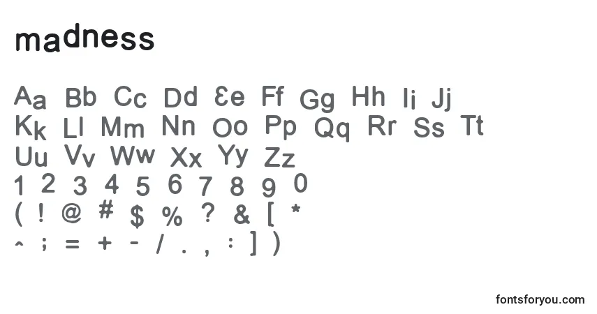 Шрифт Madness (133294) – алфавит, цифры, специальные символы