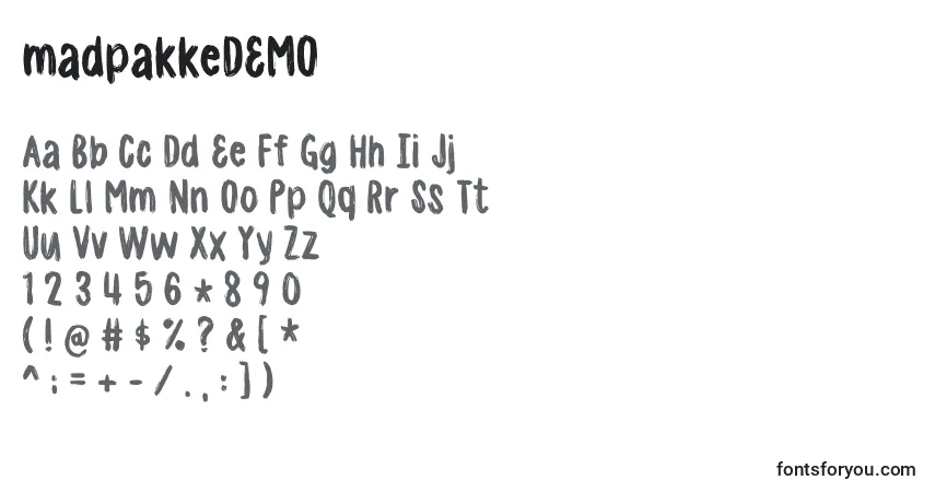 A fonte MadpakkeDEMO – alfabeto, números, caracteres especiais