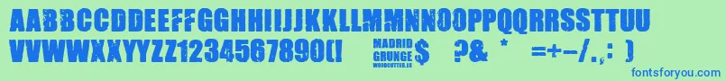 フォントMadrid Grunge – 青い文字は緑の背景です。