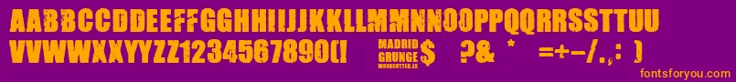 Madrid Grunge-Schriftart – Orangefarbene Schriften auf violettem Hintergrund