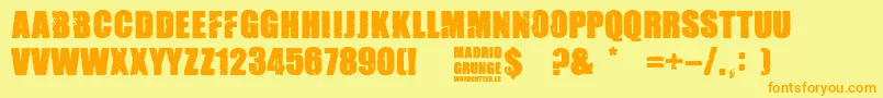 Madrid Grunge-Schriftart – Orangefarbene Schriften auf gelbem Hintergrund