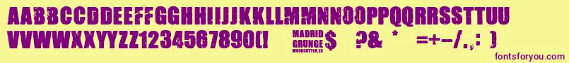 Madrid Grunge-fontti – violetit fontit keltaisella taustalla