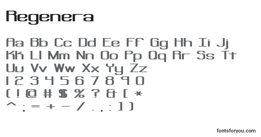 A fonte Regenera – alfabeto, números, caracteres especiais